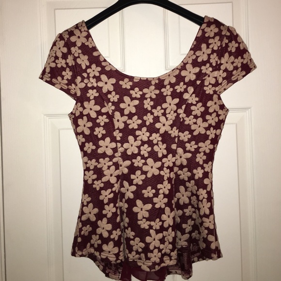 Maroon and Cream Flowered Shirt - Picture 1 of 5