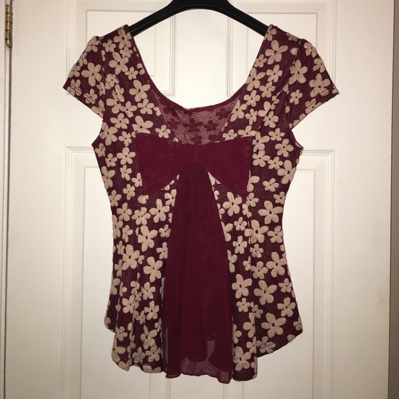 Maroon and Cream Flowered Shirt - Picture 2 of 5