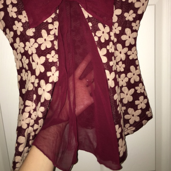 Maroon and Cream Flowered Shirt - Picture 3 of 5