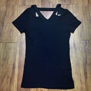 NWOT Black Shirt with Shoulder & back cutouts XS