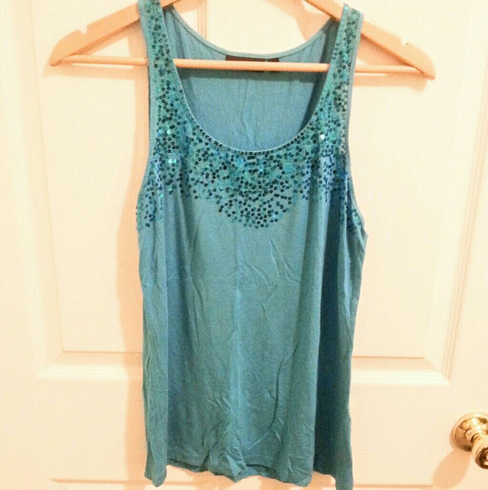 LIKE NEW ~Apt. 9 Cerulean Blue Sequin Tank top - Picture 2 of 3