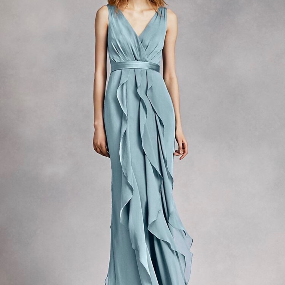 V-Neck Wrapped Bodice Dress with Satin Belt