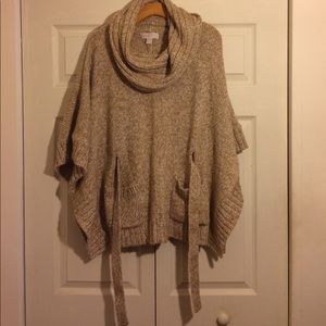 Micheal Kors Tan Knit Wool Blend Poncho S/M