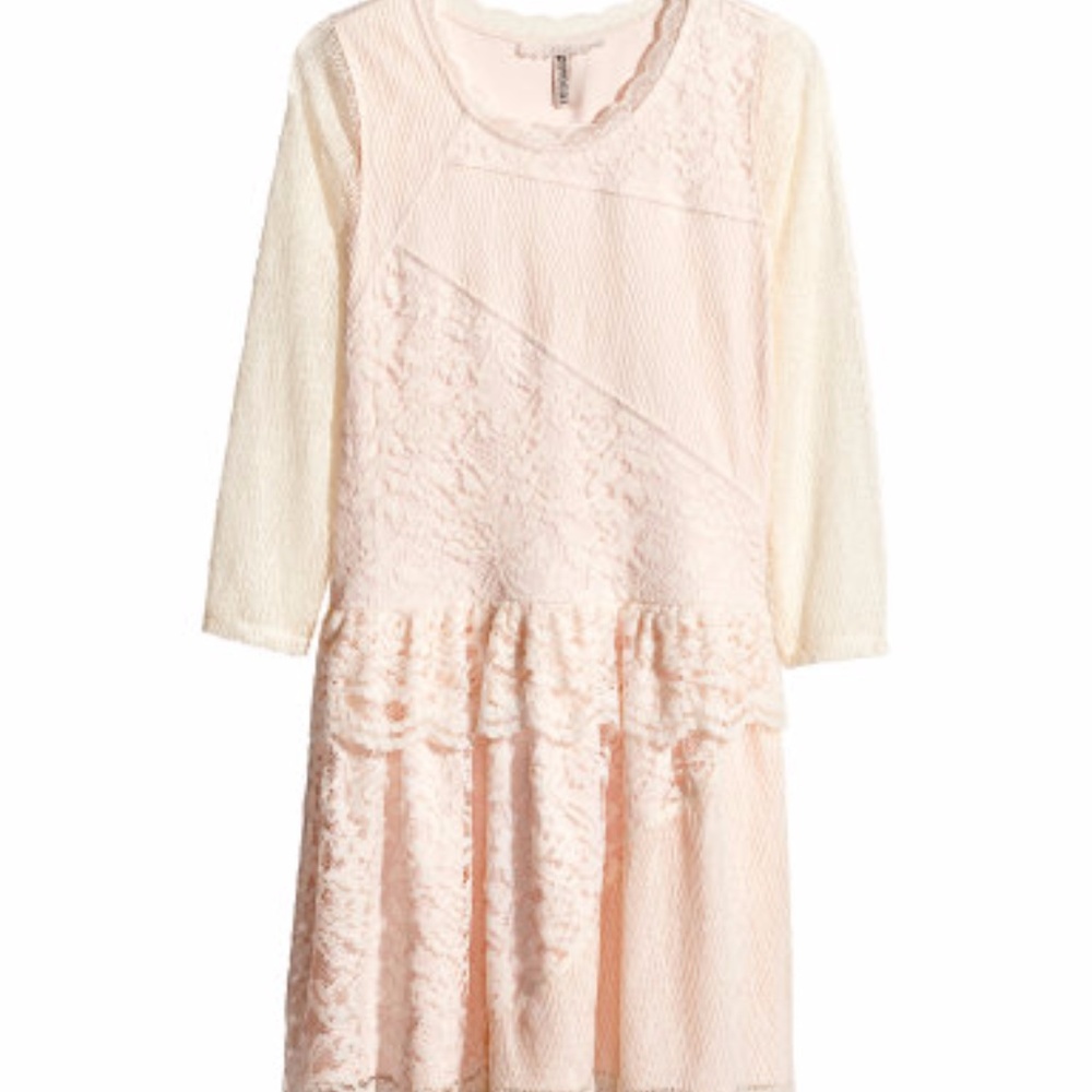 Powder Blush Short Lace Sleeves Ruffle Skirt XS