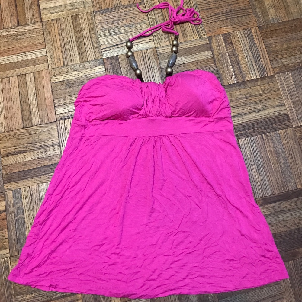Wooden Beaded Halter Top Plus Size 1X
