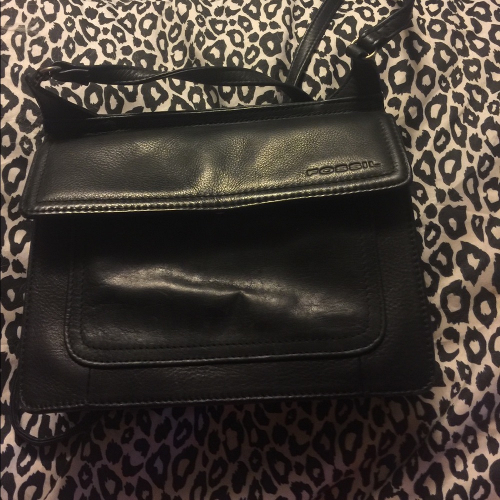 Fossil black leather cross body purse