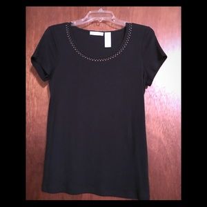 Top - Black embellished tee-style- small