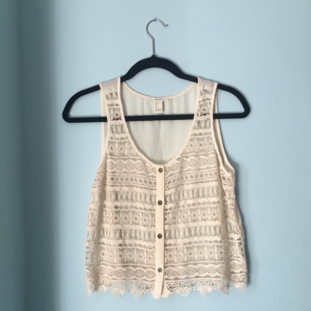 Lace button tank