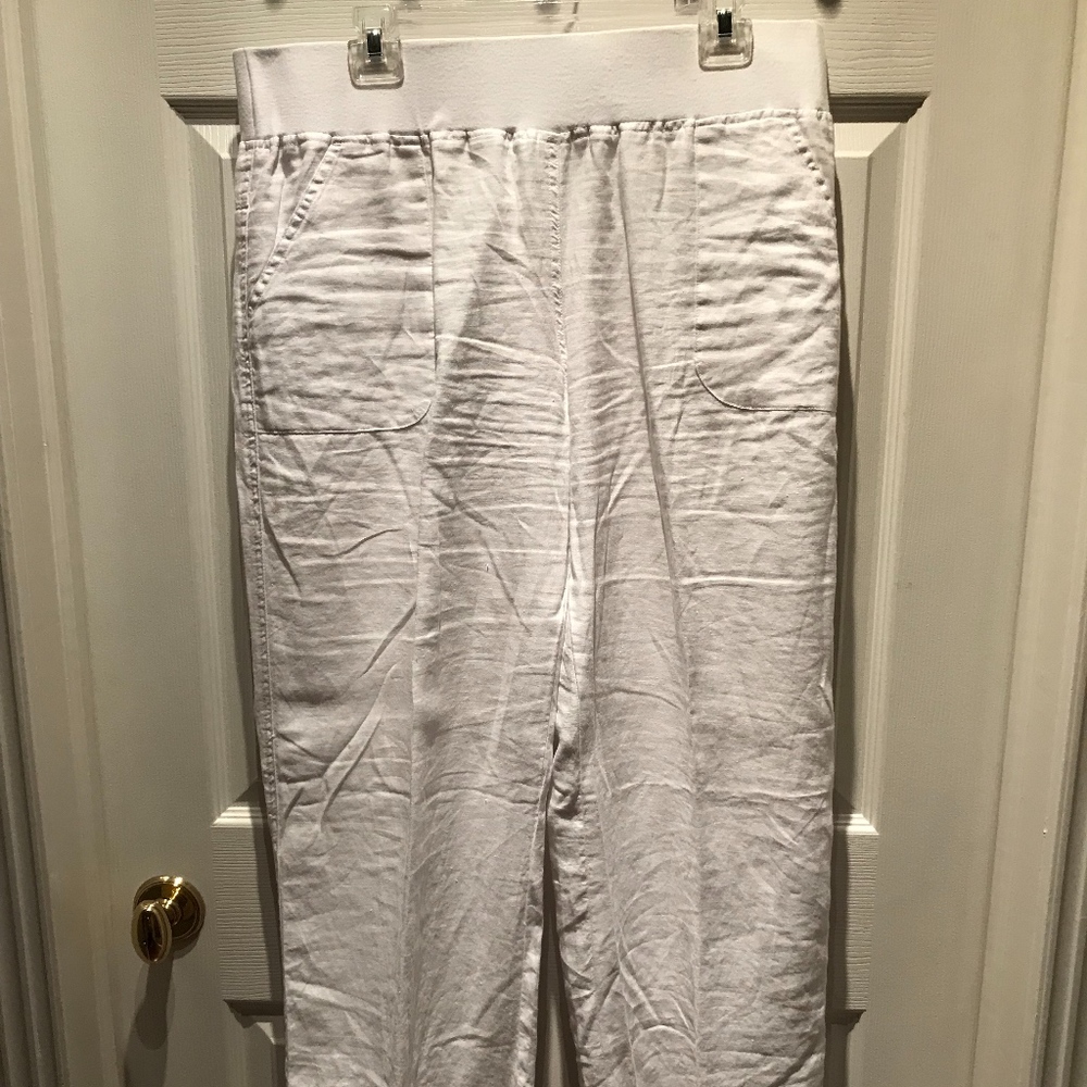 XL White Linen Pants w/2 fronts pockets-TOO Comfy!