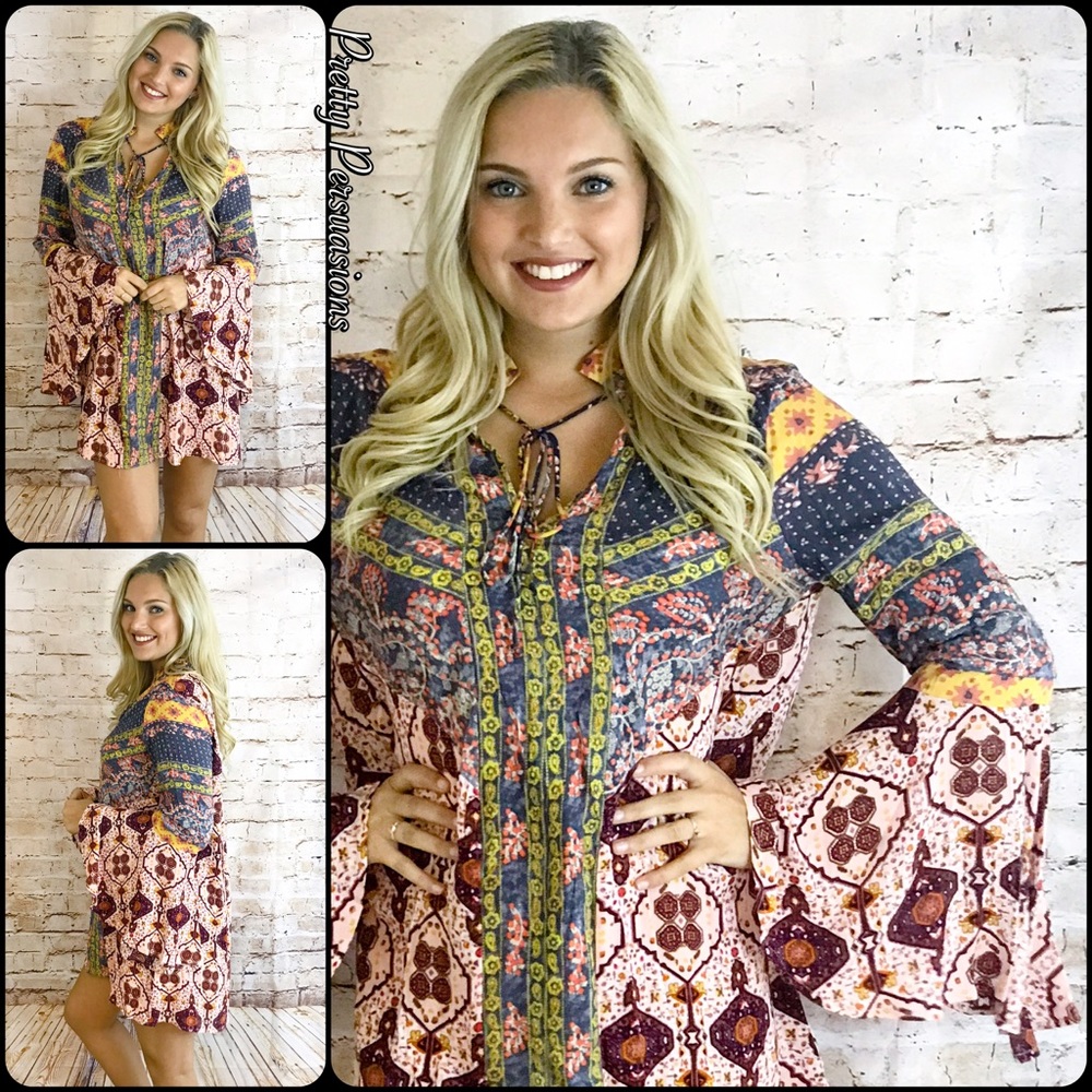 SALE‼️ NWT Printed Bell Sleeve Boho Festival Dress - Picture 5 of 5