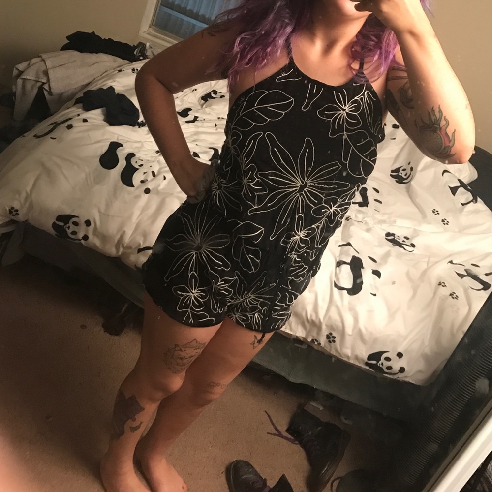 Black and White Floral Romper