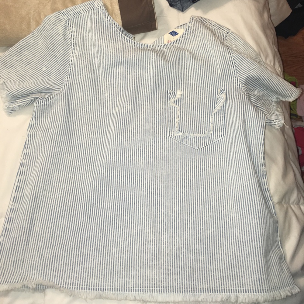 Striped denim material frayed shirt