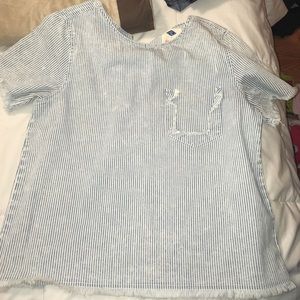 Striped denim material frayed shirt