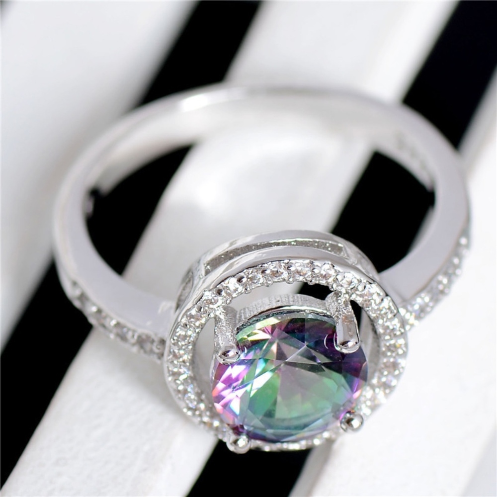 S925 Silver Round Mystic Purple Crystal Cz Ring - Picture 4 of 6