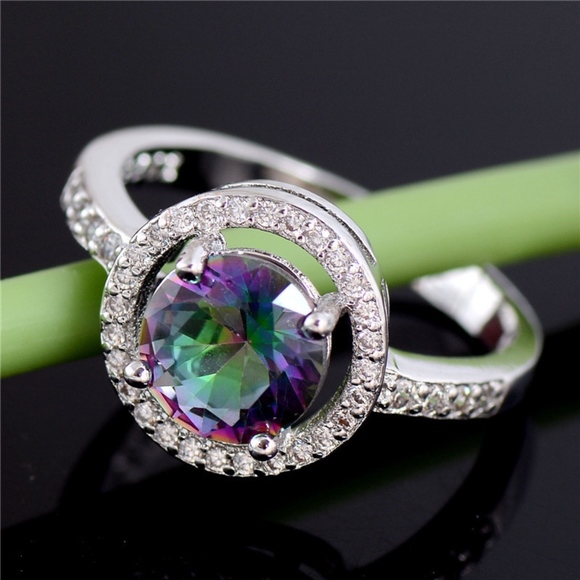 S925 Silver Round Mystic Purple Crystal Cz Ring - Picture 6 of 6