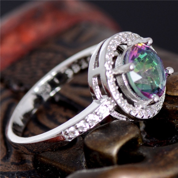 S925 Silver Round Mystic Purple Crystal Cz Ring - Picture 2 of 6