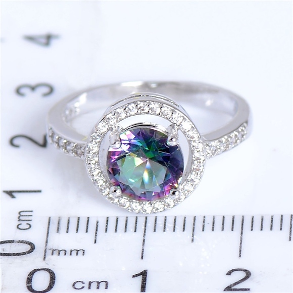 S925 Silver Round Mystic Purple Crystal Cz Ring - Picture 3 of 6