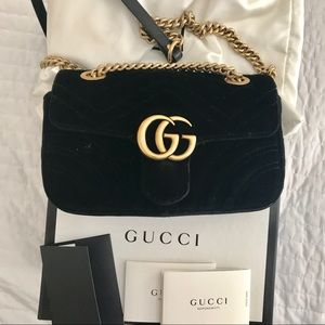 Authentic Gucci Marmont Velvet Chain Shoulder Bag