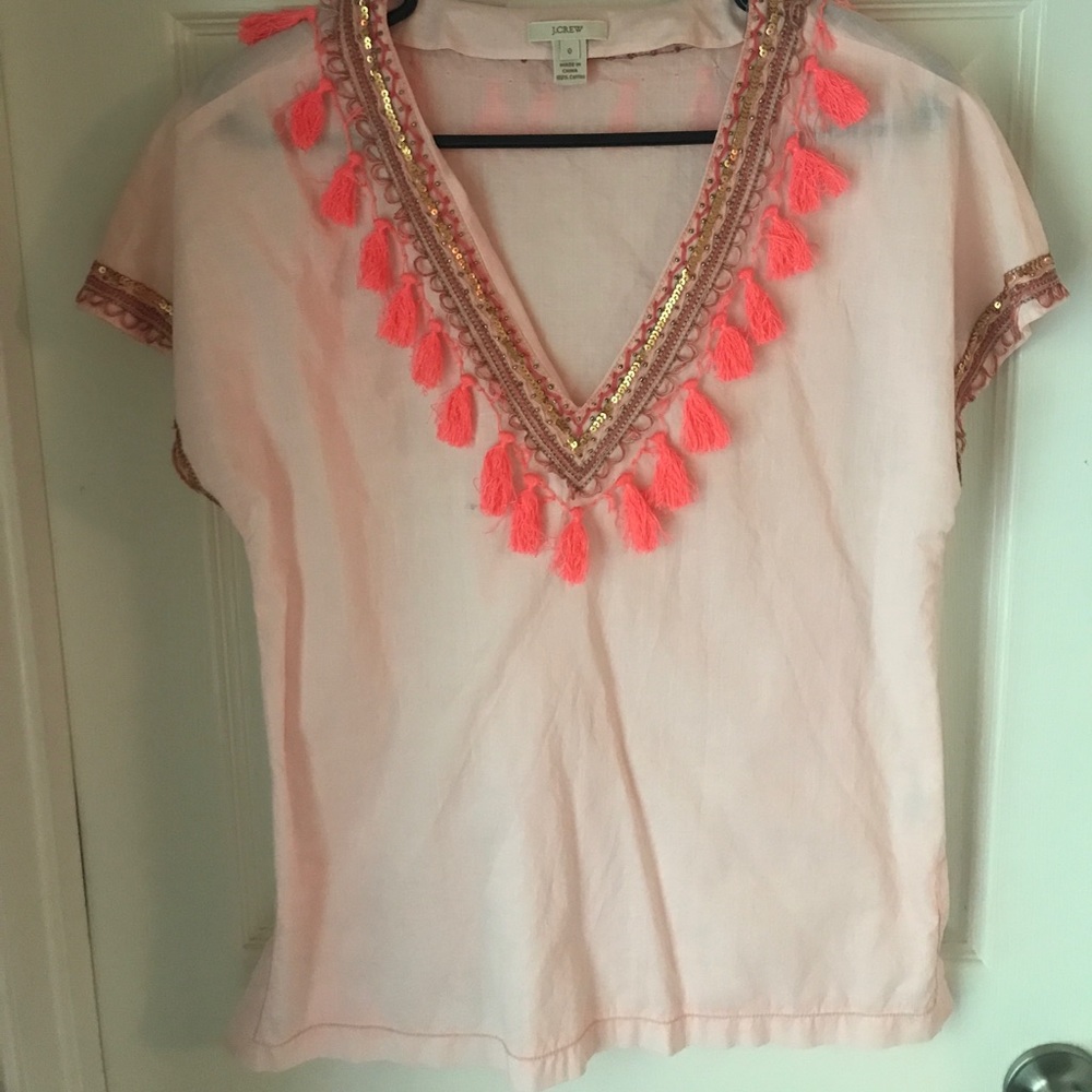 Beautiful J.Crew light pink tunic with tassels