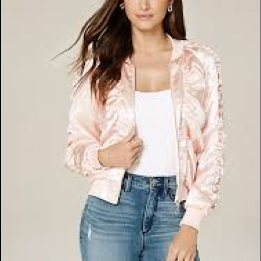 Bebe Shirred Satin Bomber Jacket