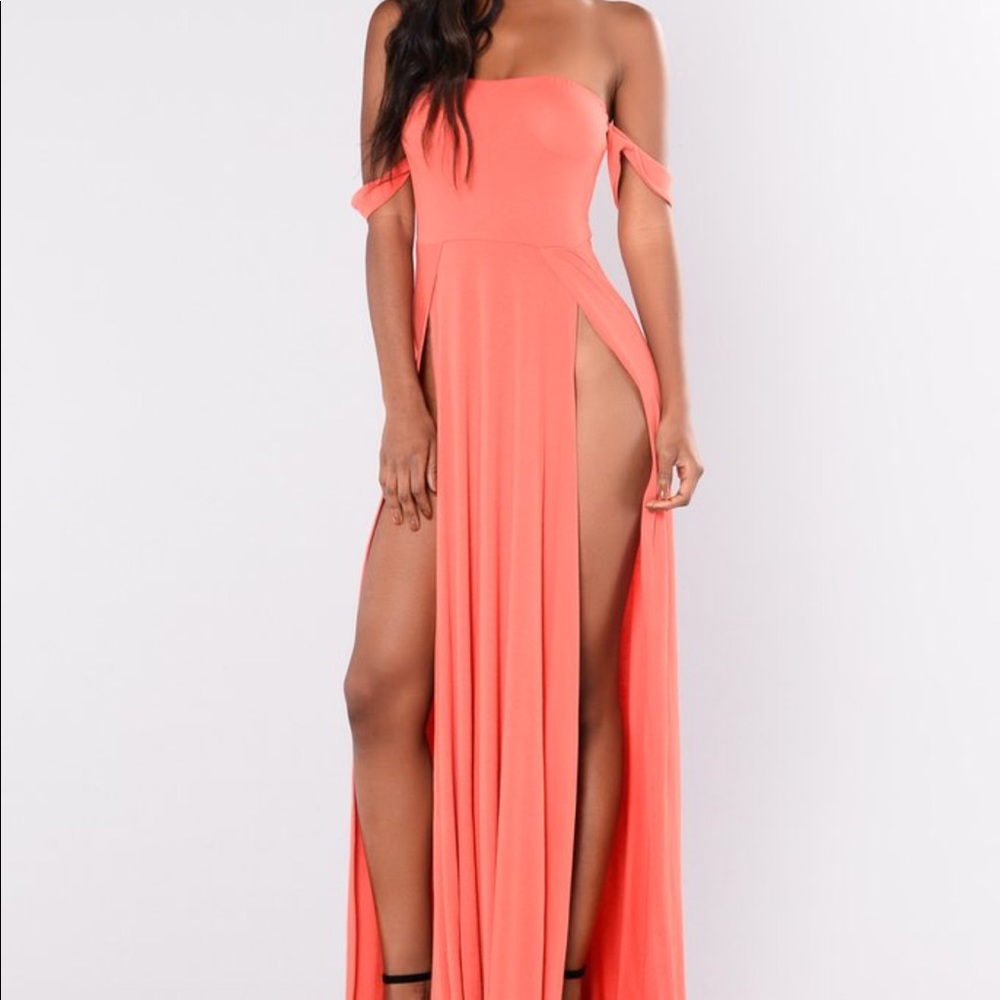 Fashion Nova Coral Off Shoulder Maxi Dress