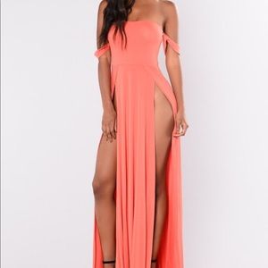 Fashion Nova Coral Off Shoulder Maxi Dress