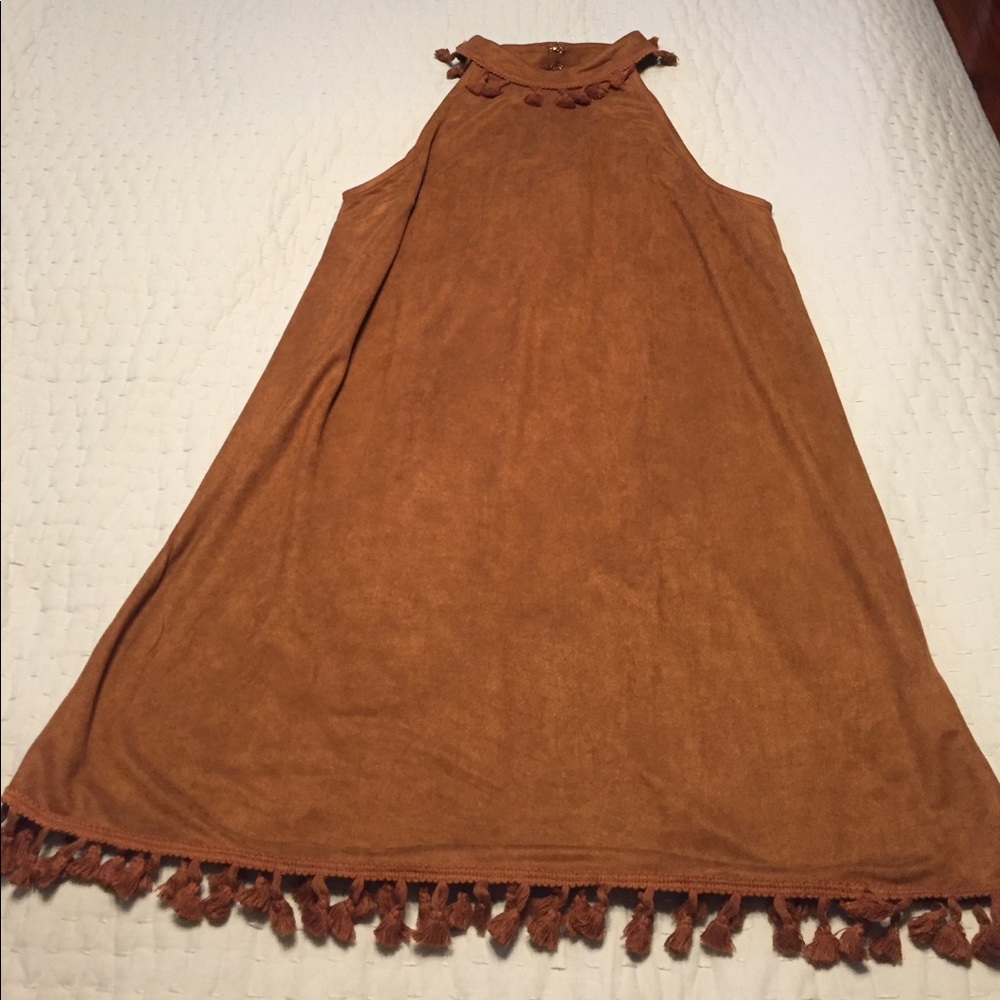 Suede pom Pom fall dress