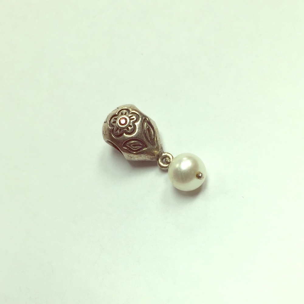 Authentic Pandora Flower Dangling Charm with Pearl