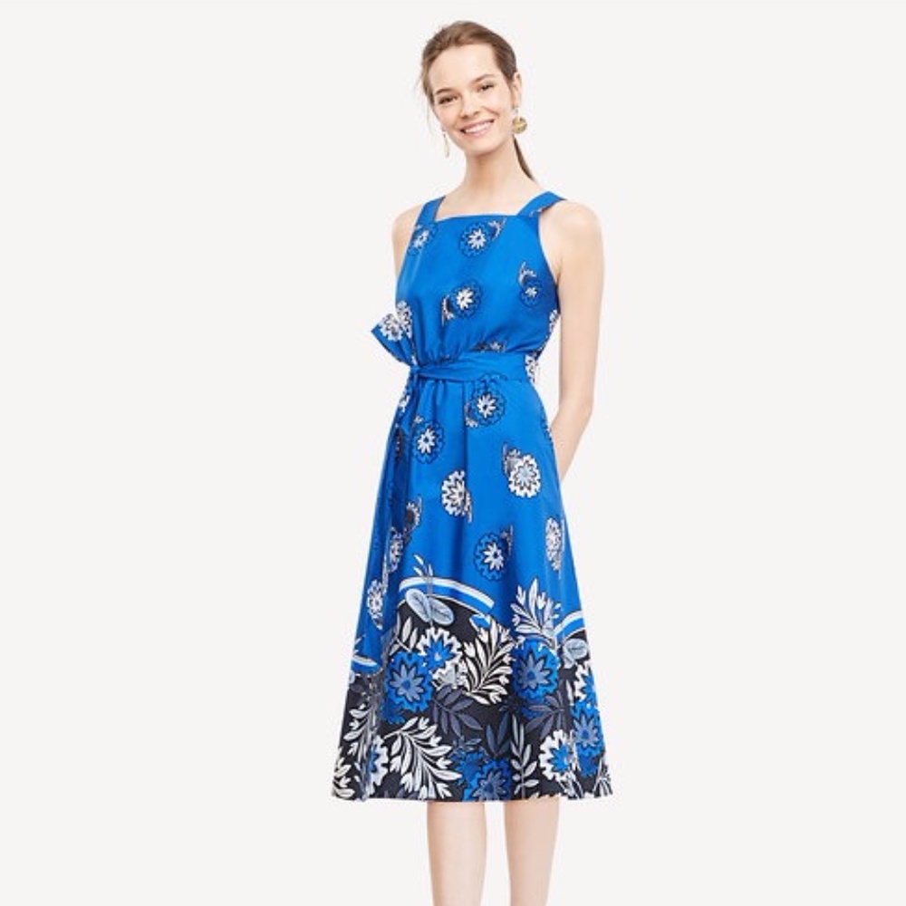 Ann Taylor Tie-Front Poplin Dress with POCKETS