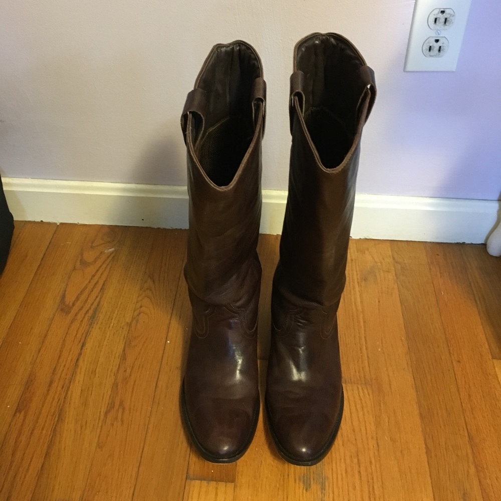 Women's dark brown genuine leather cowboy boots