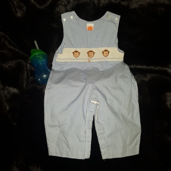 Smocked one piece blue and white jumper monkeys - Picture 2 of 5