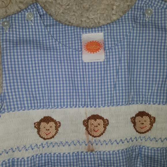 Smocked one piece blue and white jumper monkeys - Picture 5 of 5