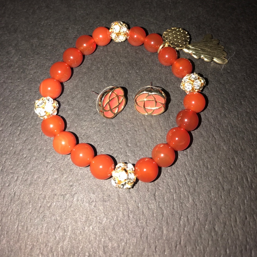 Marlyn Schiff Earrings and stone bracelet