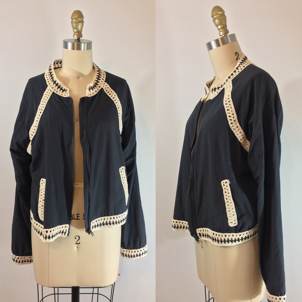 Free People Crochet Bomber Jacket.