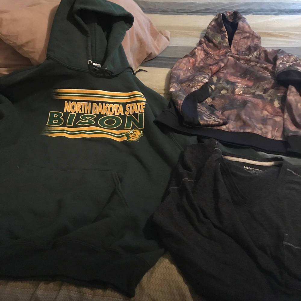 Two hoodies and grey shirt sz Large