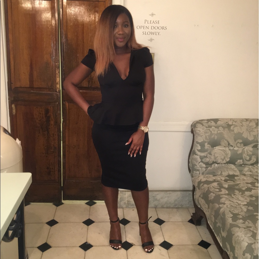 Boohoo Black Peplum Midi Dress