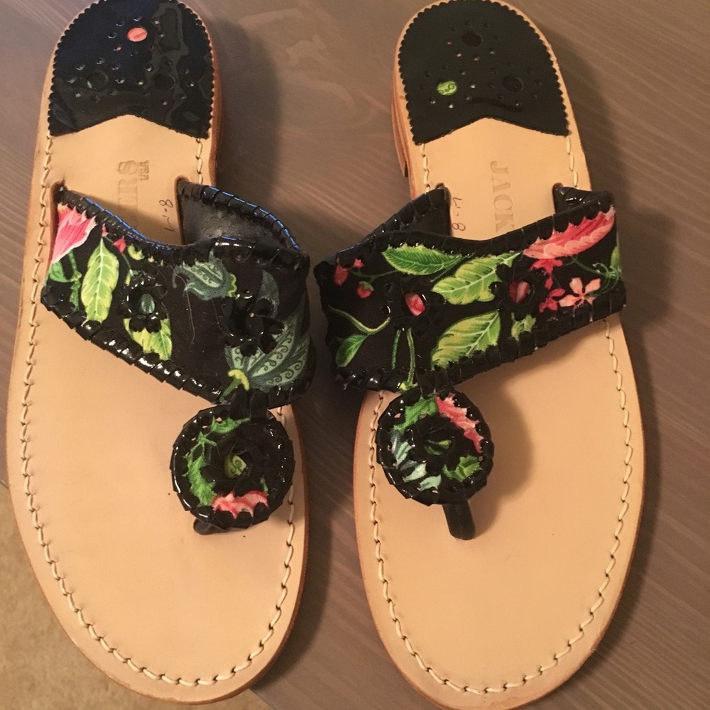 Jack Rogers black floral sandals - sz 8