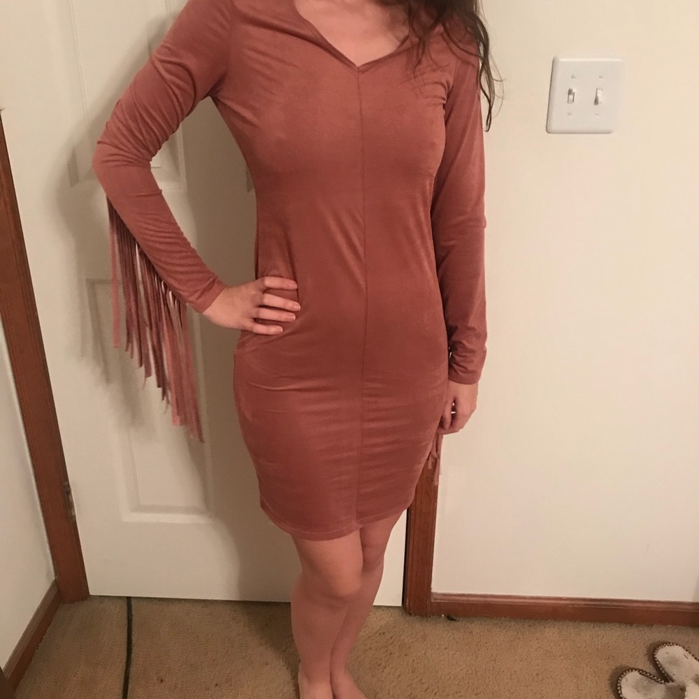 Faux Suede Fringe Dress