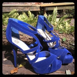 Royal Blue Strappy Platform Heels Stiletto