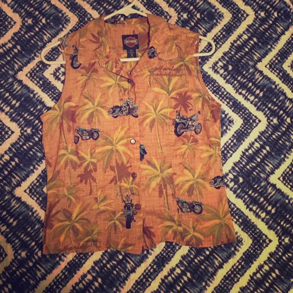 Harley Davidson short sleeve button down crop top
