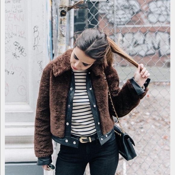 Sandro Vicious Sheepskin & Leather Jacket - Picture 3 of 7