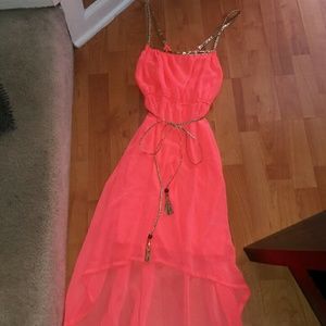 Neon Coral Hi Lo Dress