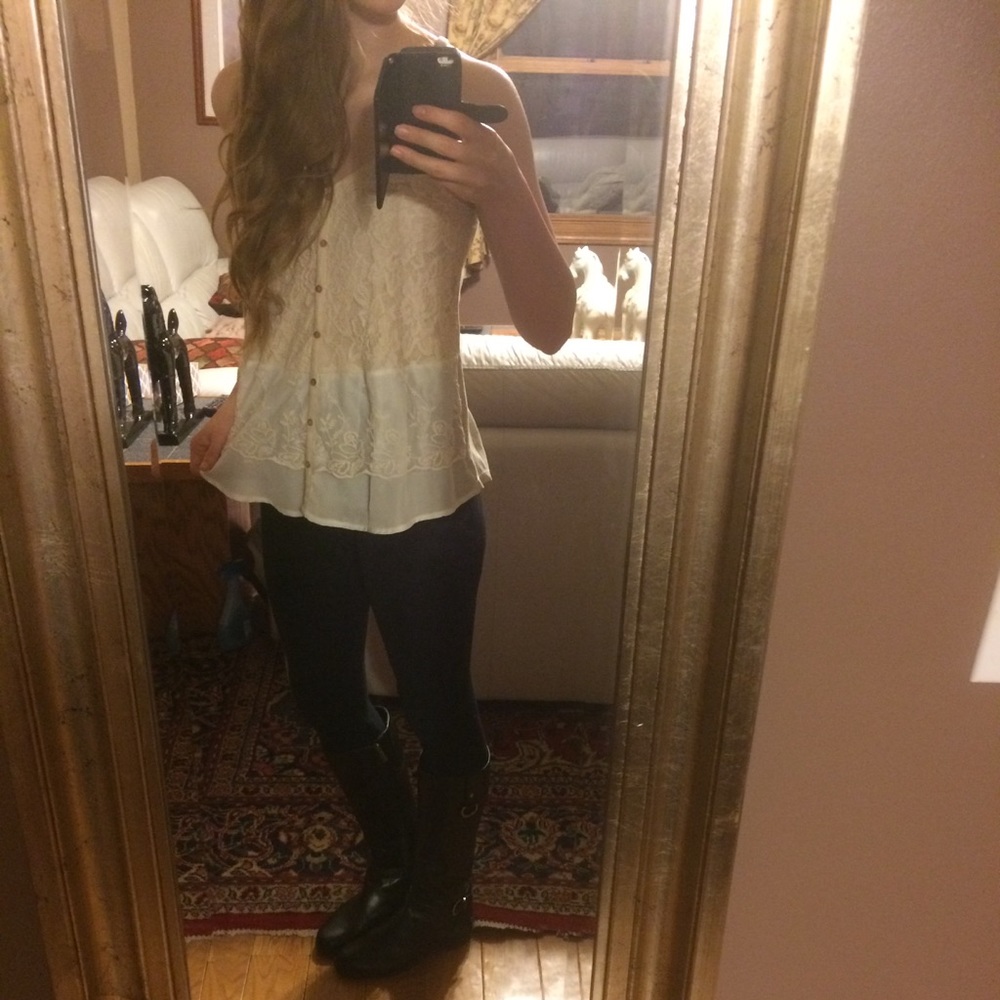 Bohemian Lace Tank Top, Cream, XS