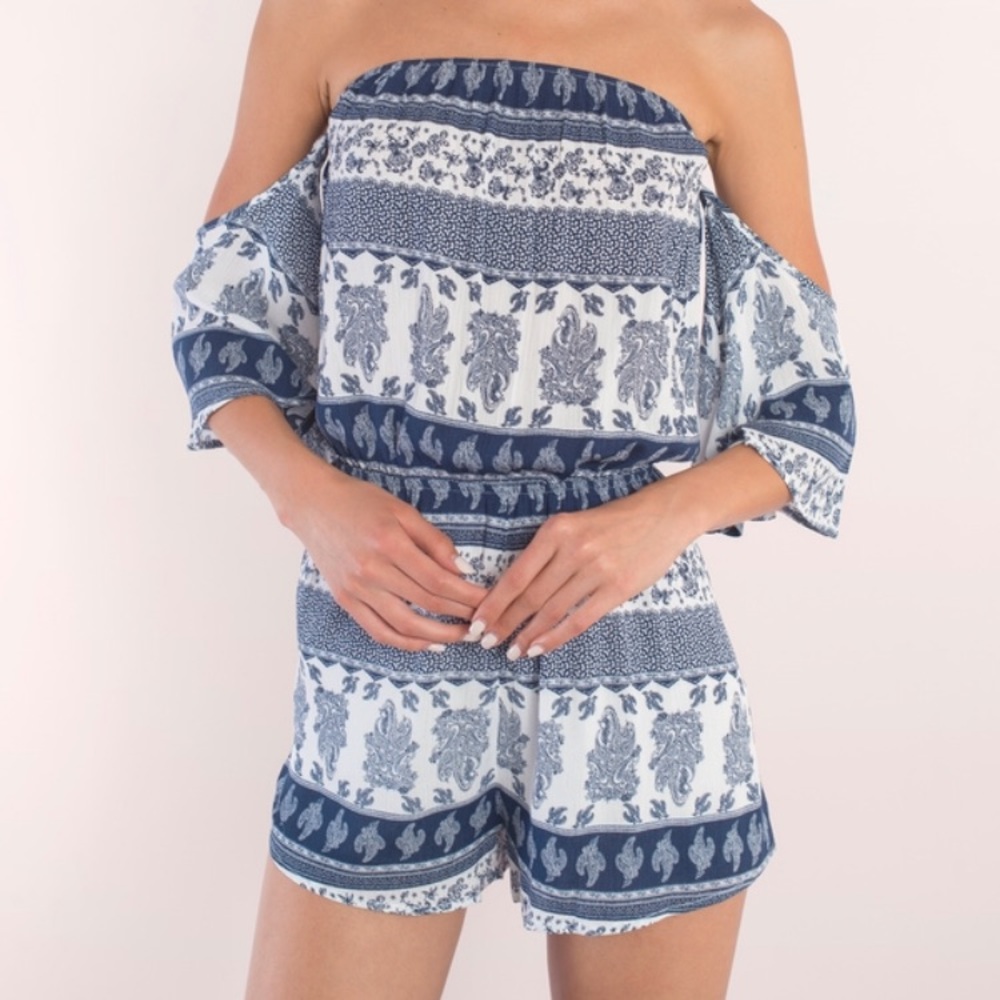 Blue Printed Casual Romper