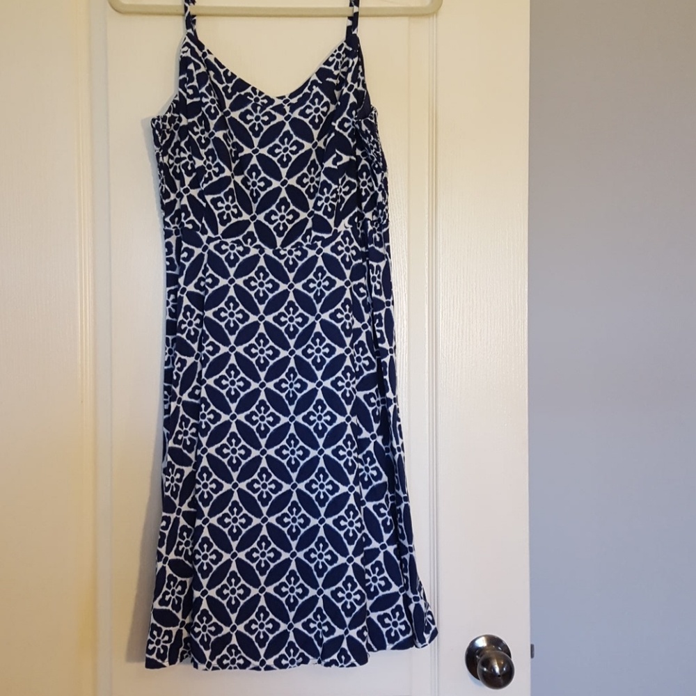 Blue and White Ikat Strapless Dress