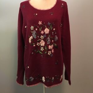 Pretty embroidered wine colored sweater