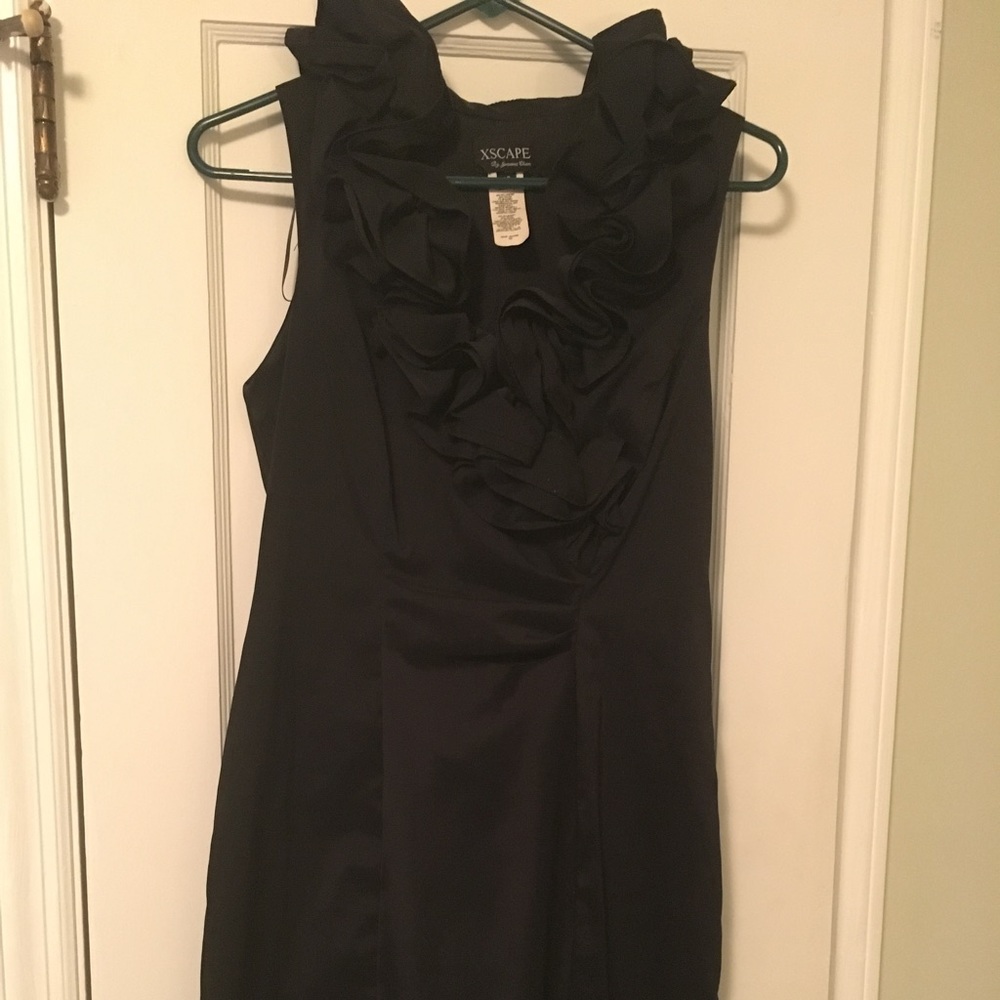 Xscape Womens Black Dress with Ruffled Neckline