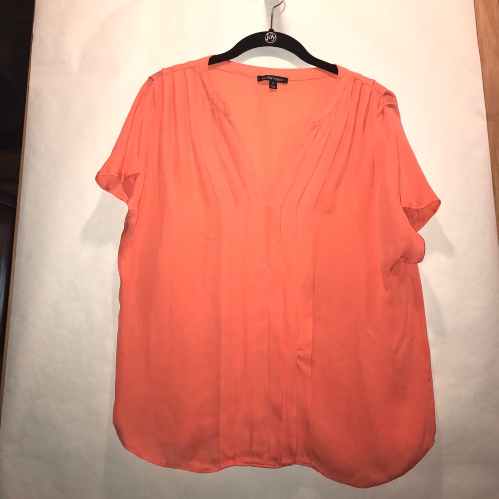Anthropologie coral pleated blouse