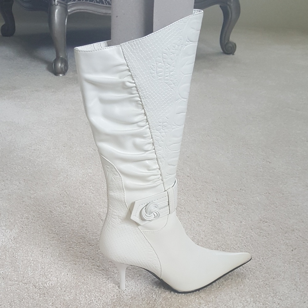 White leather boots
