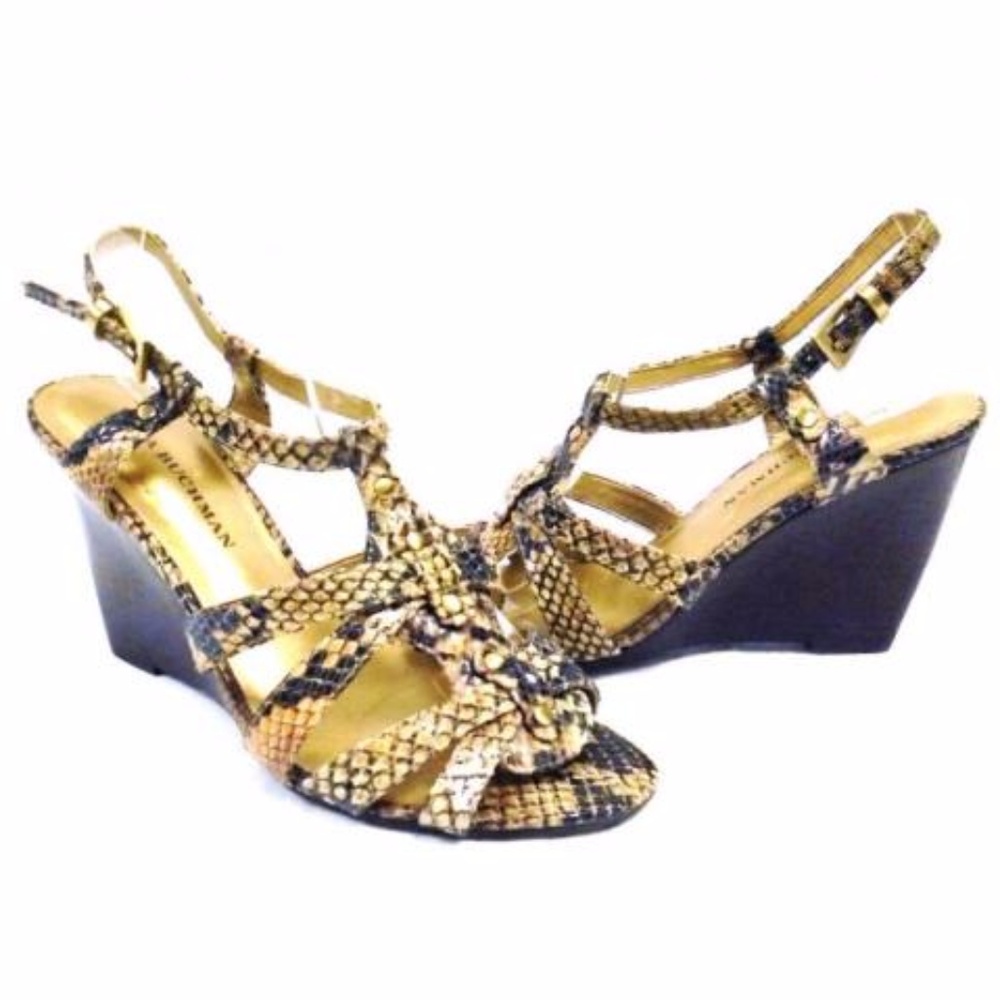 DANA BUCHMAN VALA SNAKE LEATHER STRAPPY WEDGE HEEL